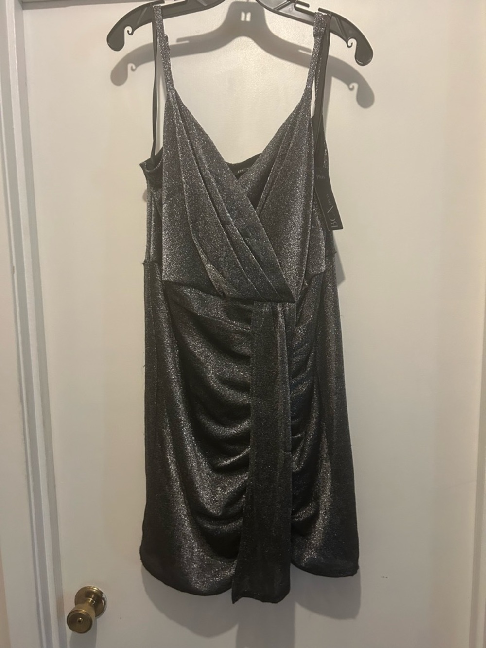 BCX Shimmery Silver Draped Mini Dress